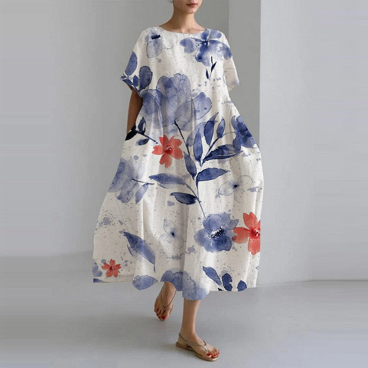 Aridessa | Women's Wedding Guest Elegant Floral Loose Fit Midi Dress Dresses — White