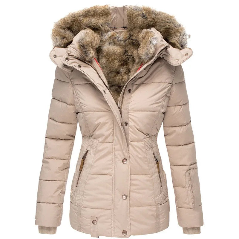 Ariella | Women's Water Resistant Fur Hood Parka – Fleece Lined Jacket — Beige