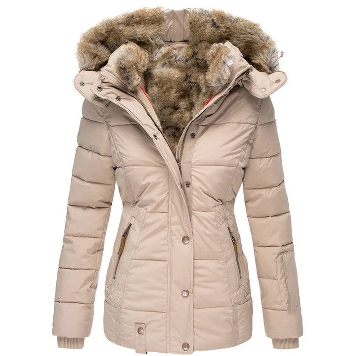 Ariella | Women's Water Resistant Fur Hood Parka – Fleece Lined Jacket — Beige