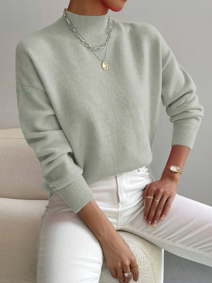 Arirara | Women's Cozy Ribbed-Cuff Solid Crew-Neck Sweater — 1