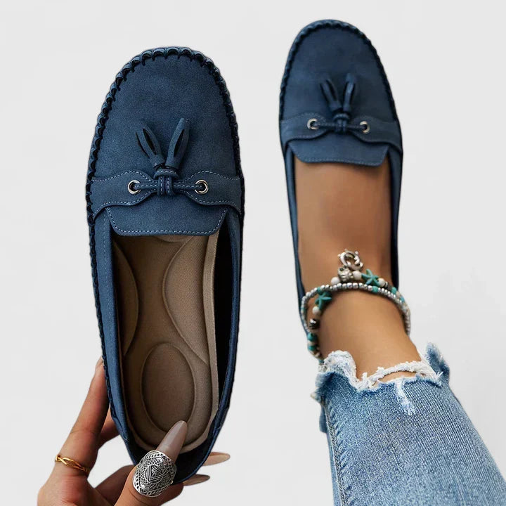 Ariwynn | Women's Orthopedic Comfort Suede Bow Loafers Slip-On Moccasin Flat Shoes — Blue