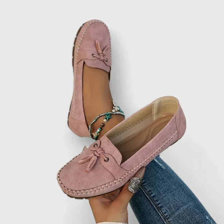 Ariwynn | Women's Orthopedic Comfort Suede Bow Loafers Slip-On Moccasin Flat Shoes — Pink