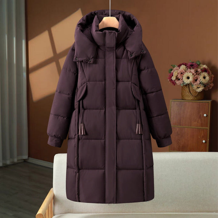 Avelnalde | Women's Long Padded Puffer Coat with Hood and Toggle Drawstrings — Violet