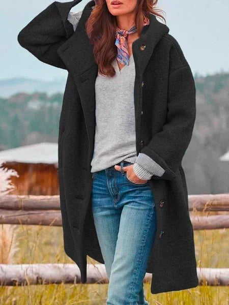 Avelnola | Women's Oversized Hooded Long Teddy Coat — Black