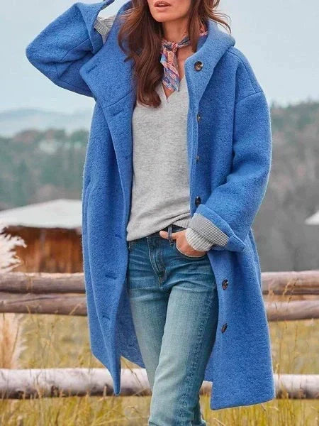 Avelnola | Women's Oversized Hooded Long Teddy Coat — Blue