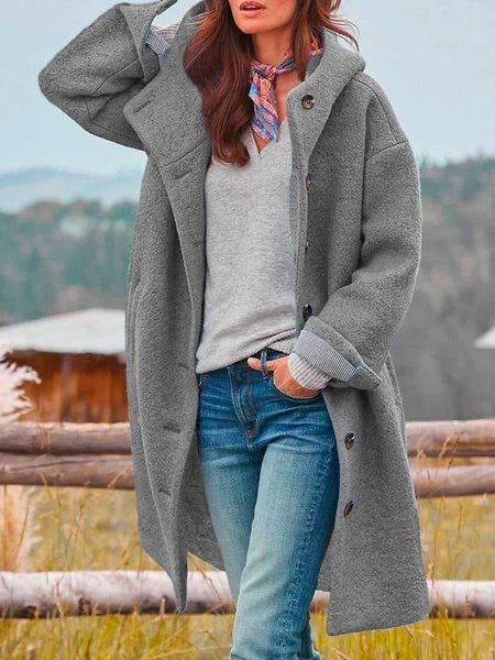 Avelnola | Women's Oversized Hooded Long Teddy Coat — Gray