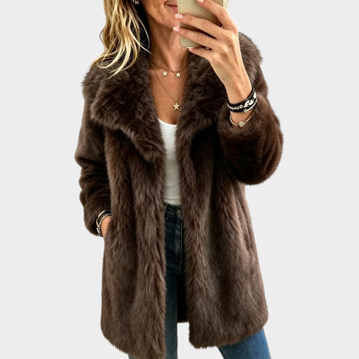 Averessa | Women's Faux Fur Coat Plush Notch Lapel — Brown