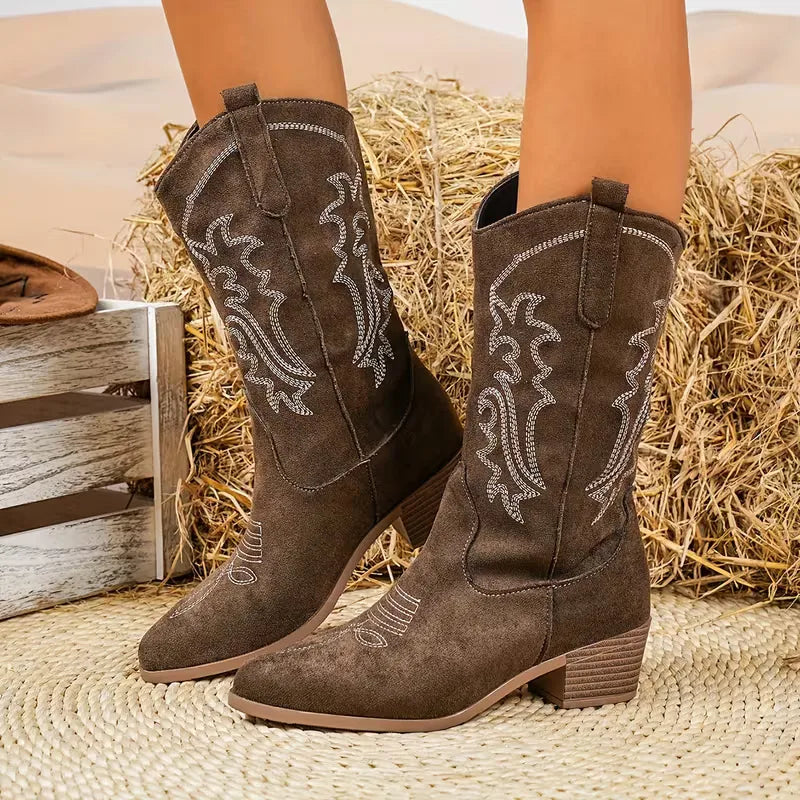 Belmora | Women's Orthopedic Cowgirl Block Heel Boots — Dark Brown