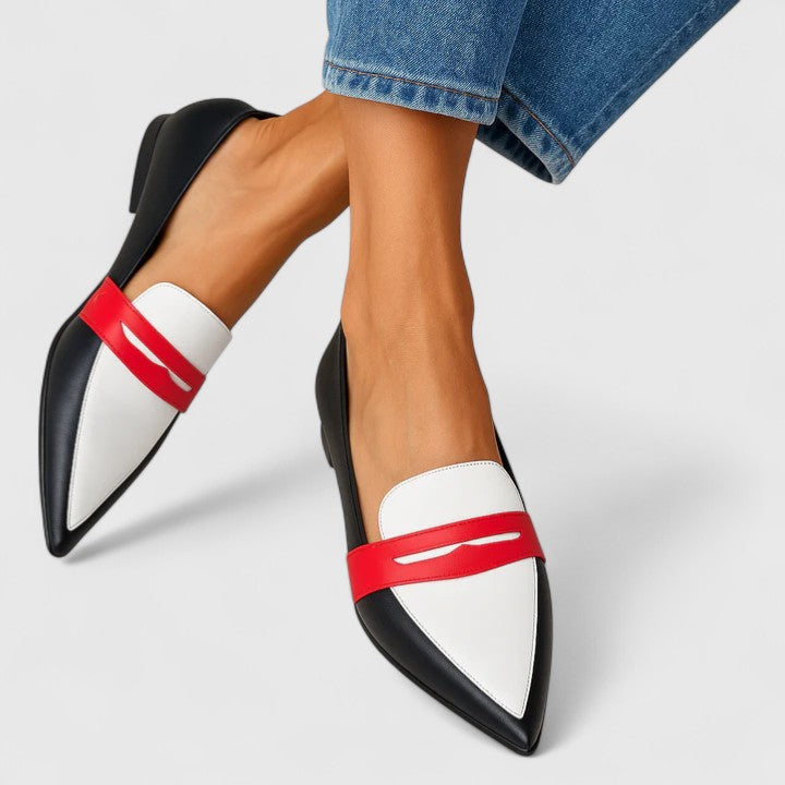Belphoebe | Women's Orthopedic Comfort Slip-On Pointed Toe Penny Loafers with Colorblock Design — 1