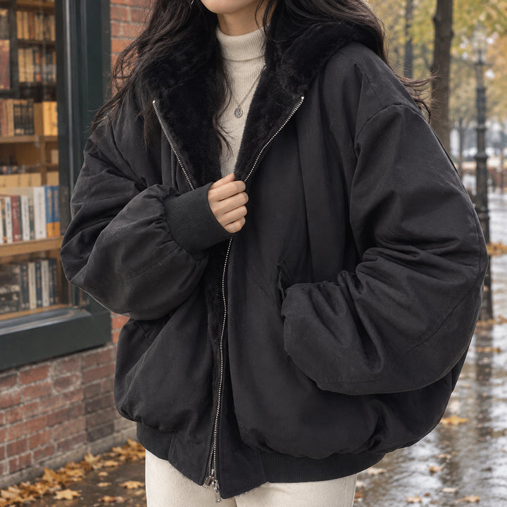 Belrosonne | Women's Oversized Bomber Jacket — Black