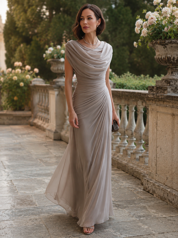 Bernadette | Women's Elegant Draped Wedding Guest Maxi Dress with Cowl Neckline Dresses — 2