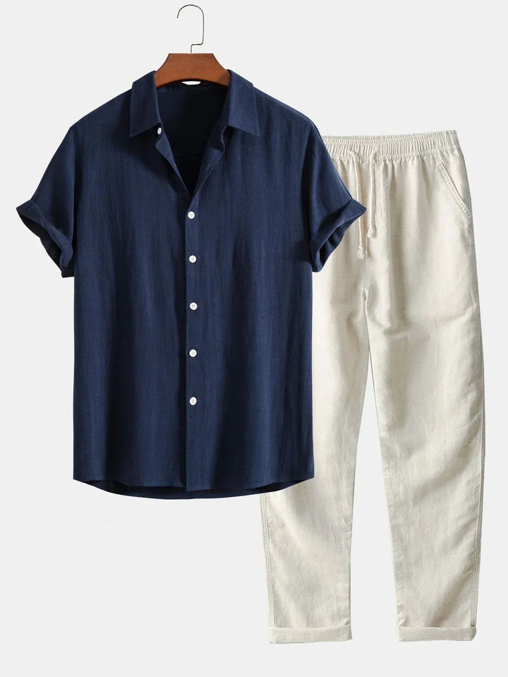 Bertrand | Men's Two-Piece Short Sleeve Matching Set — Dark Blue
