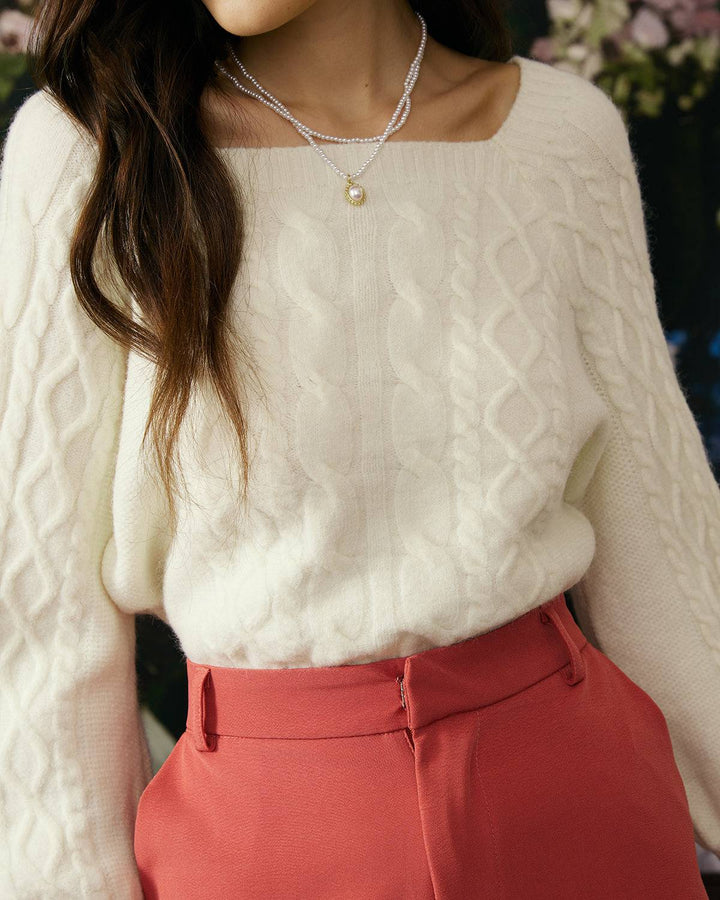 Bexleyana | Women's Cozy Cable Knit Crew Neck Sweater — 2