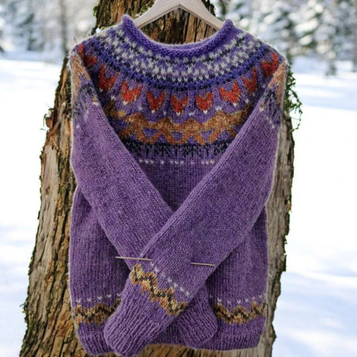 Bexleyetta | Women's Knit Cozy Mira – Warm sweater with traditionally woven shoulder detail — Multicolor