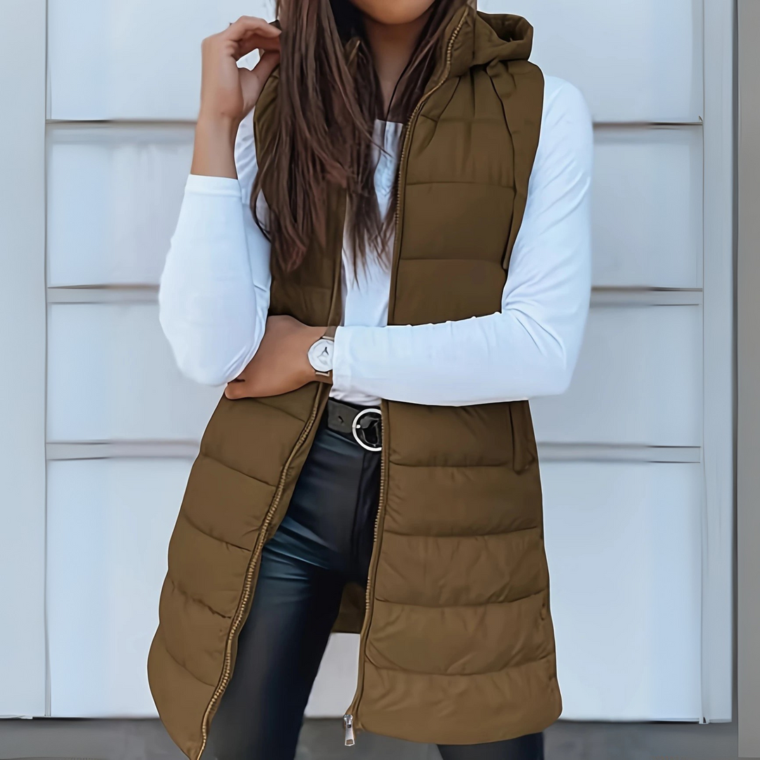 Bexleylise | Women's Longline Hooded Puffer Vest — 2