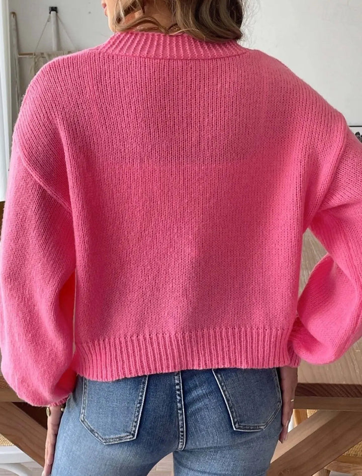 Bexleylyn | Women's Cardigan Sweater Oversized V-Neck Everyday Wear - Coral Red