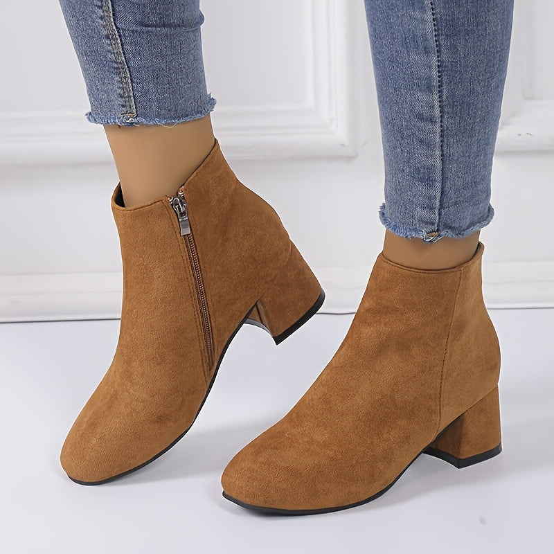 Bexleyvia | Women's Ankle Boots Block Heel Everyday Wear - Black / Brown