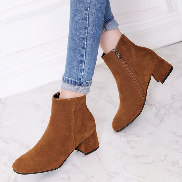 Bexleyvia | Women's Ankle Boots Block Heel Everyday Wear - Black / Brown