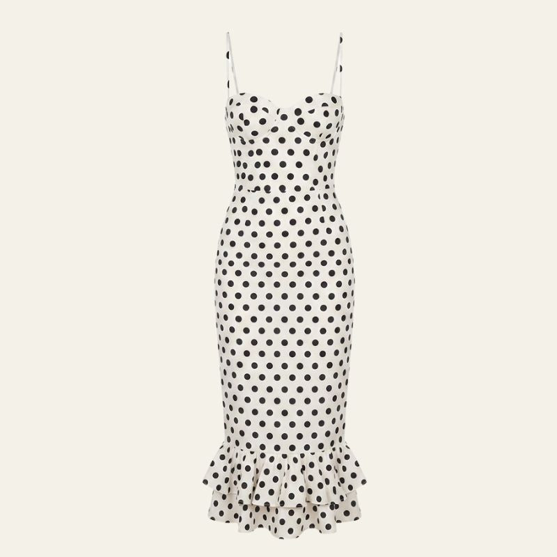 Bianca | Women's Wedding Guest Elegant The Amalfi Polka-Dot Midi Dress Dresses — 1
