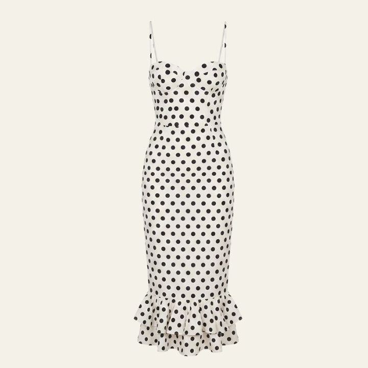 Bianca | Women's Wedding Guest Elegant The Amalfi Polka-Dot Midi Dress Dresses — 1