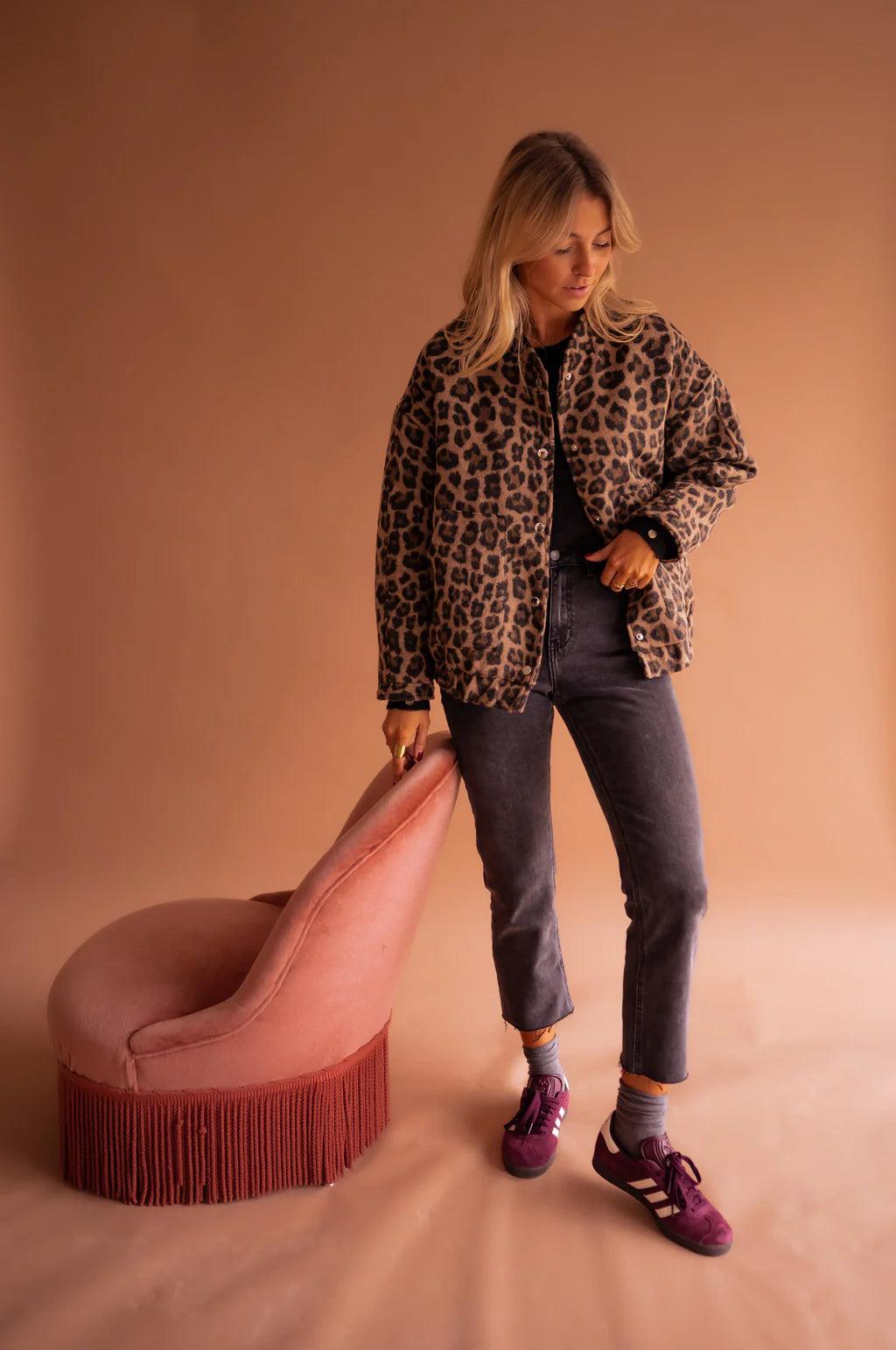 Briina | Women's Quilted Bomber Jacket with Animal Print and Snap Front — 2