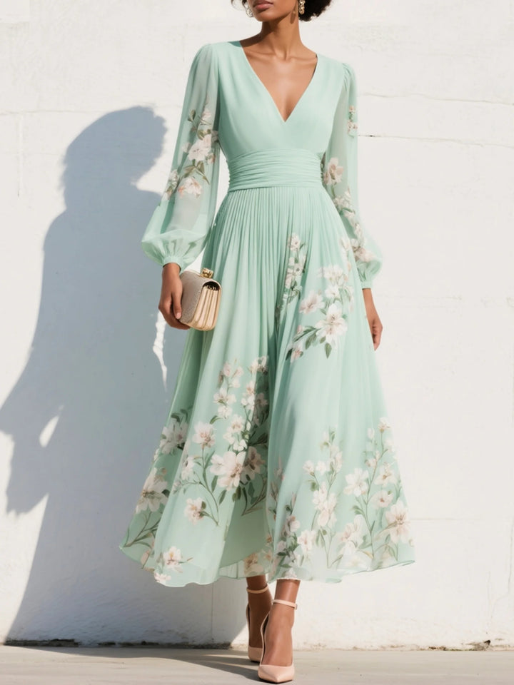 Brireth | Women's Wedding Guest Elegant Floral V-Neck Midi Dress Dresses — 1
