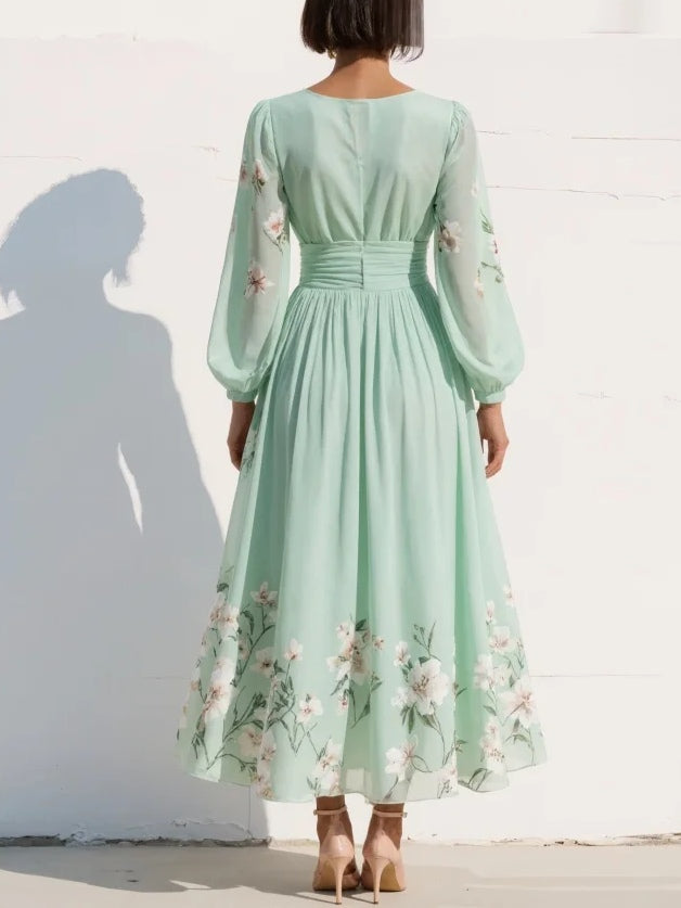 Brireth | Women's Wedding Guest Elegant Floral V-Neck Midi Dress Dresses — 2