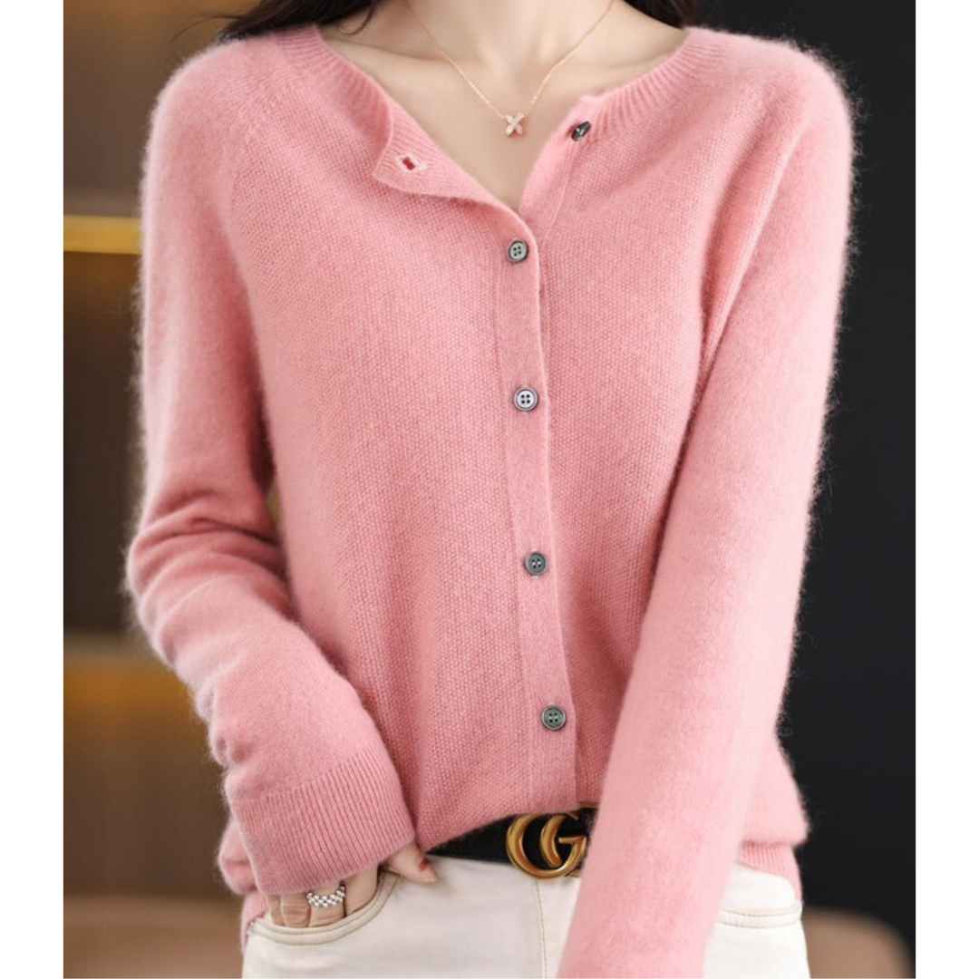 Caedessa | Women's Cozy Merino Wool && Cashmere cardigan for – elegant O-Neck Knit — Light Pink