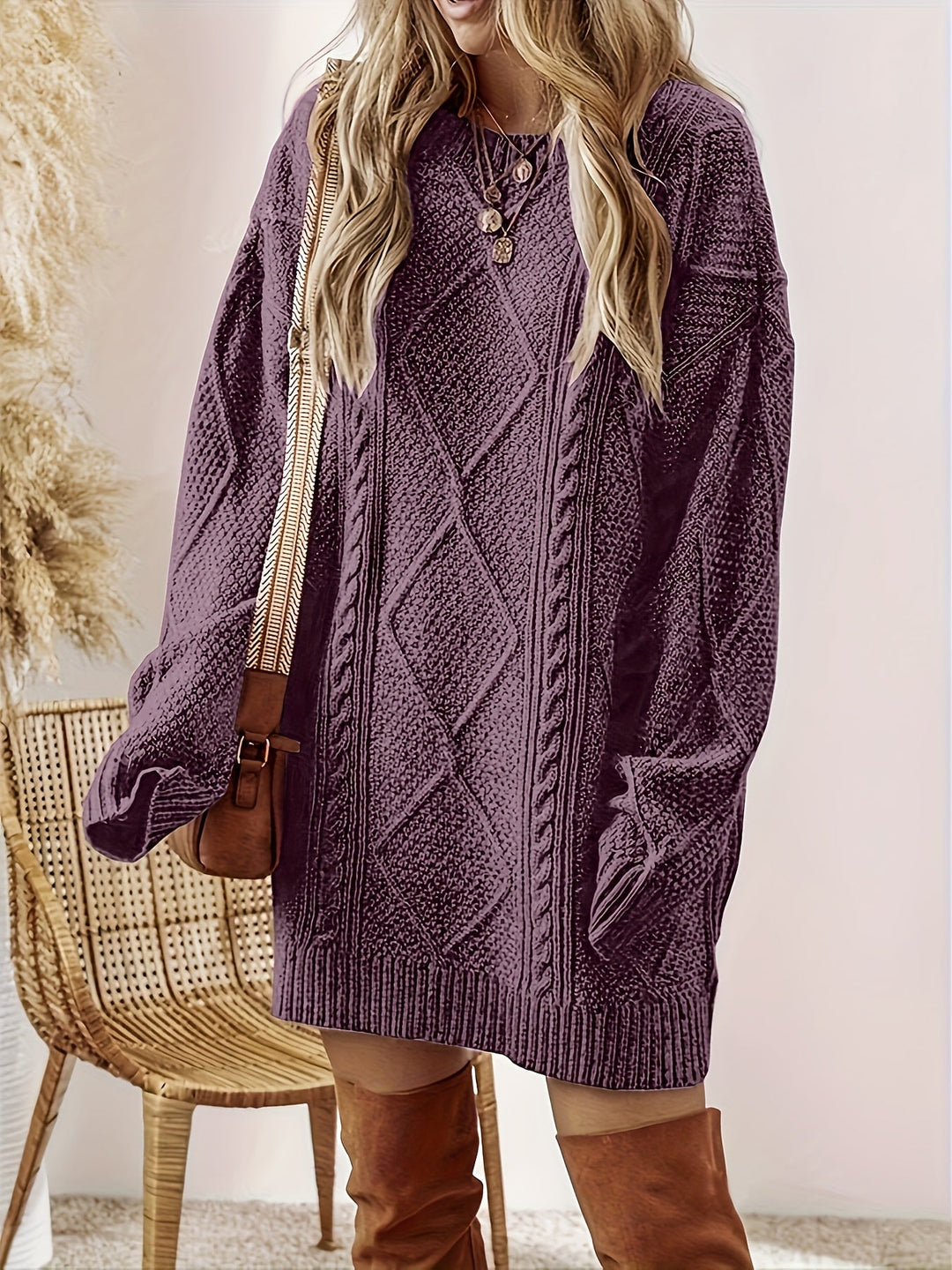 Caeletta | Women's Elegant Cable-Textured Sweater Dress — 2