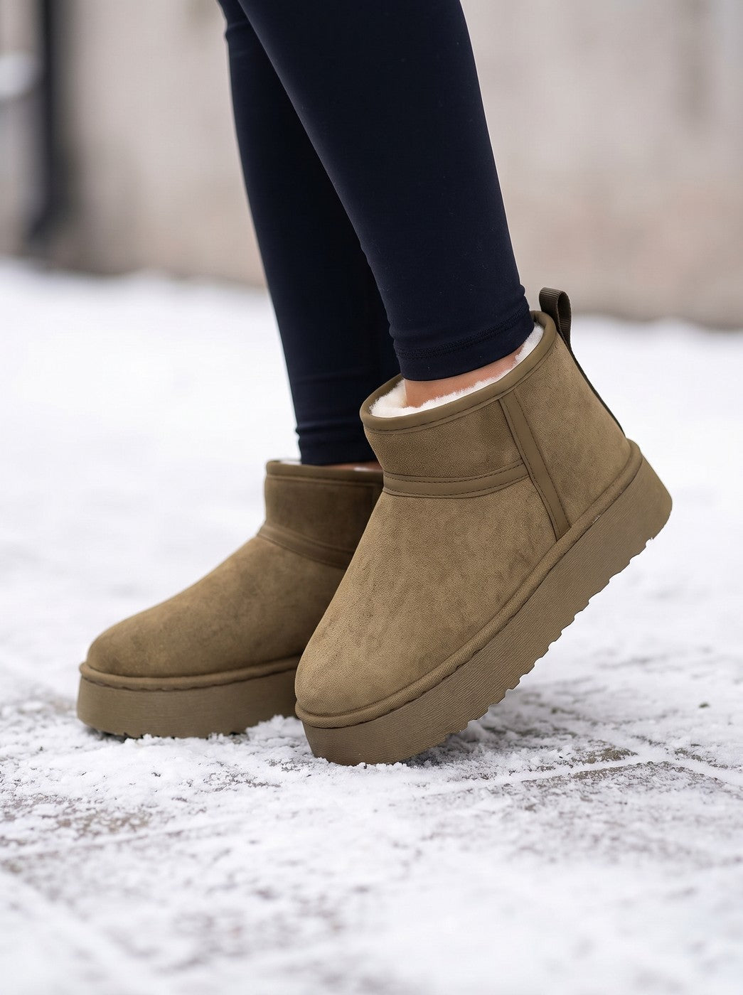 Caelolde | Women's Cozy Lined Slip On Snow Boots — Khaki