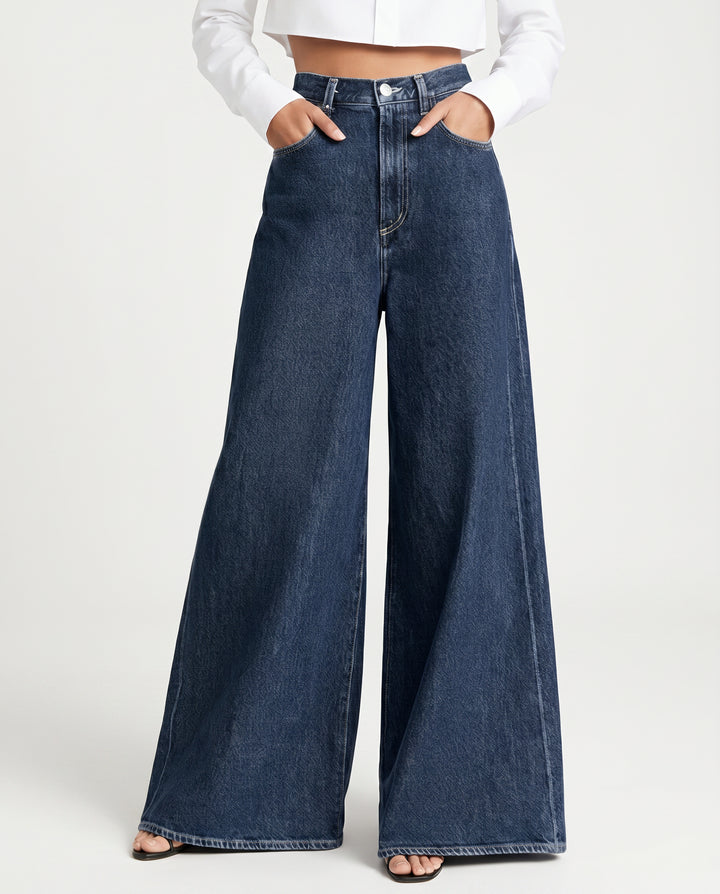 Caewen | Women's High-Waist Wide-Leg Jeans with High Waist — Blue