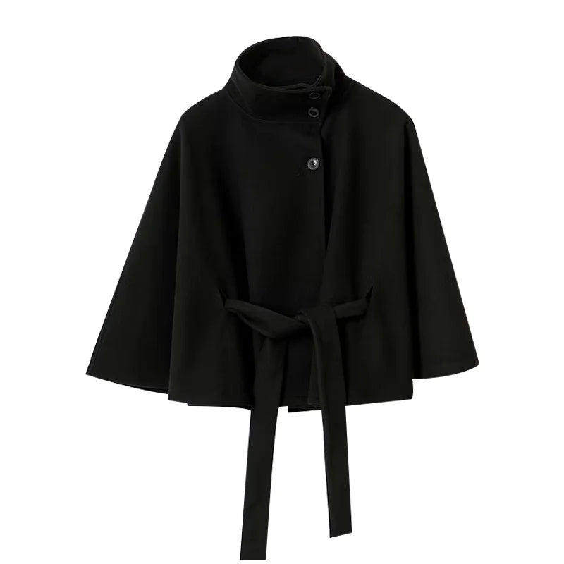 Caewynn | Women's Stand Collar Windbreaker | Long Sleeve | Batwing Sleeves Coat — 1