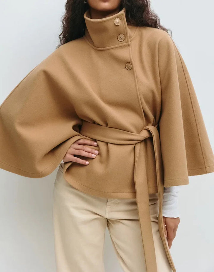 Caewynn | Women's Stand Collar Windbreaker | Long Sleeve | Batwing Sleeves Coat — 2
