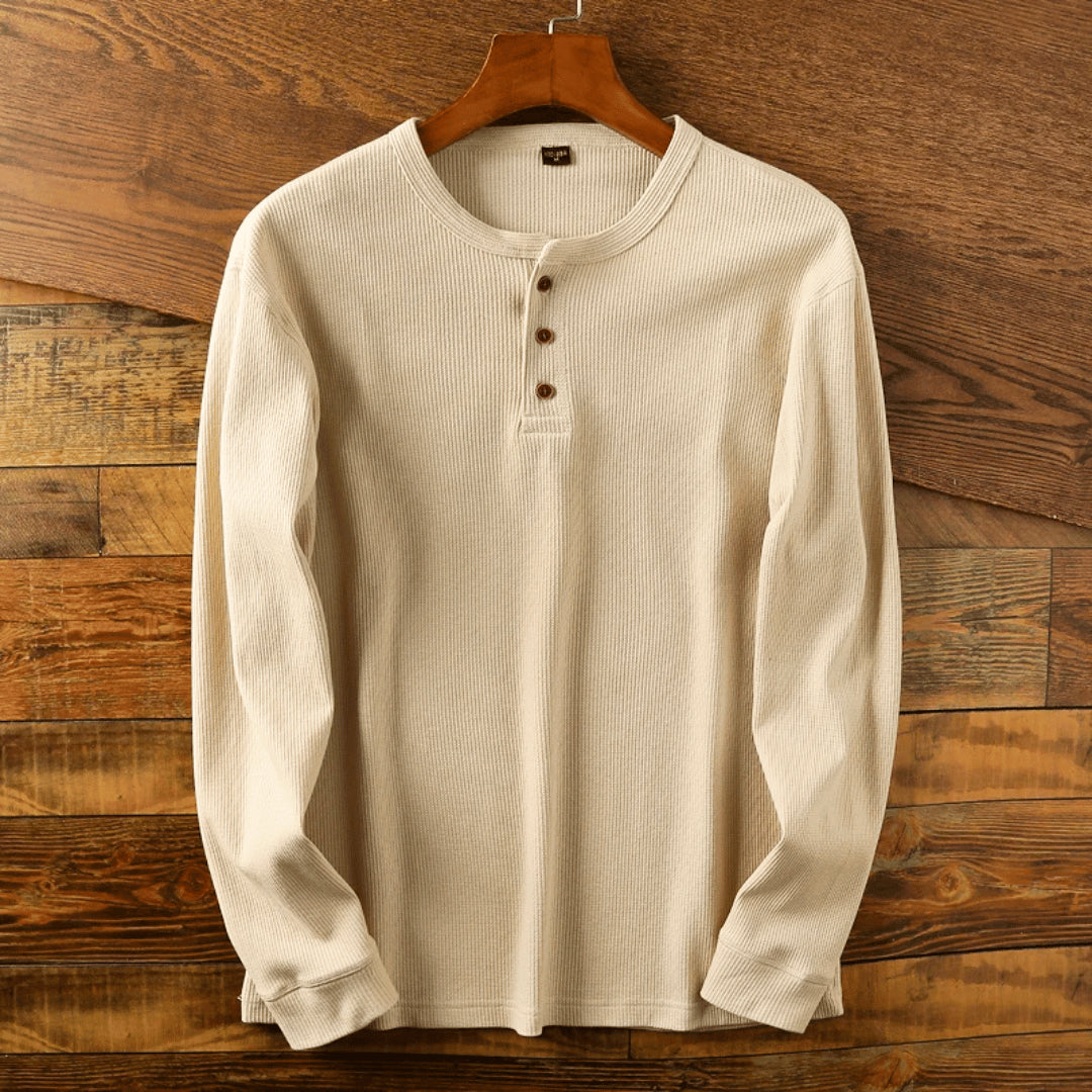 Cassius | Men's Button-Up Casual Soft Henley Neck Shirt — Beige