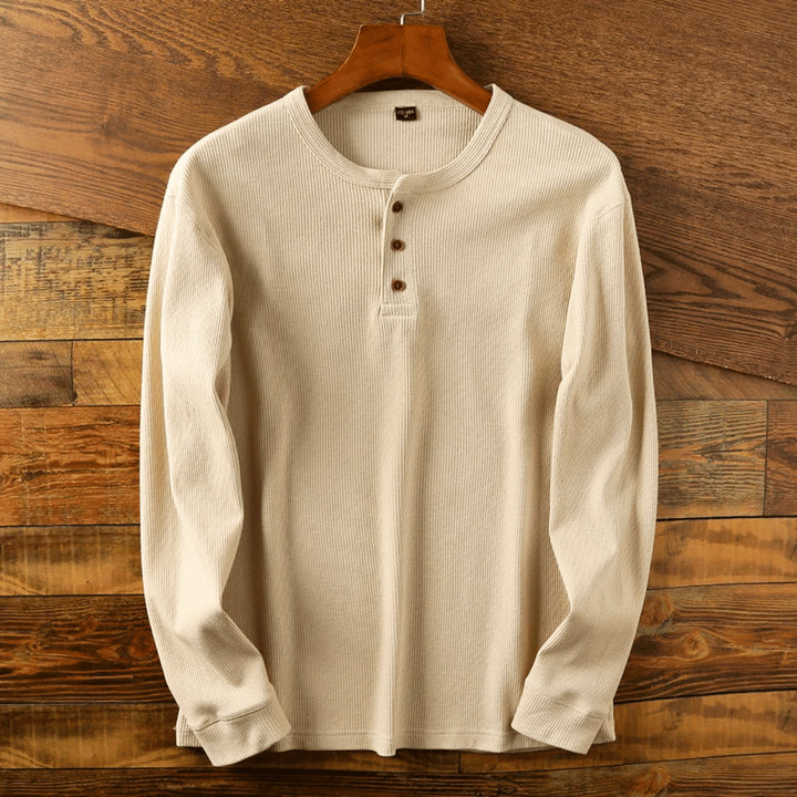 Cassius | Men's Button-Up Casual Soft Henley Neck Shirt — Beige