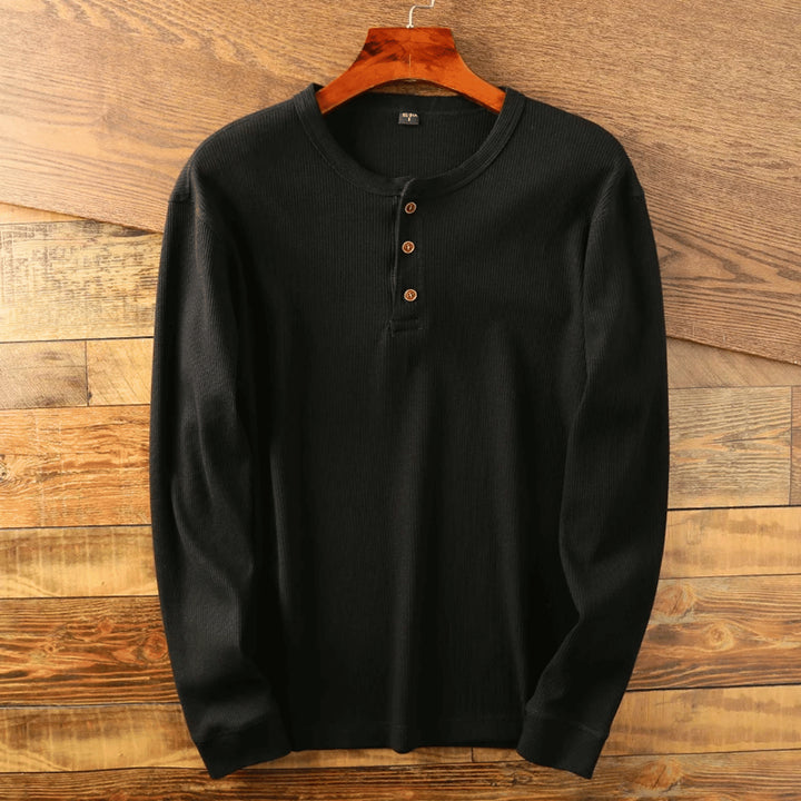 Cassius | Men's Button-Up Casual Soft Henley Neck Shirt — Black
