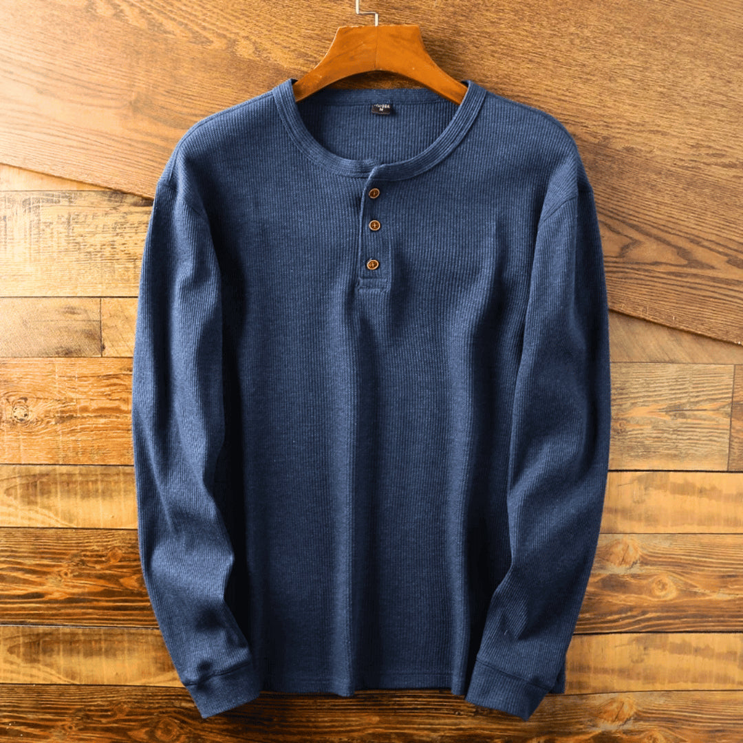 Cassius | Men's Button-Up Casual Soft Henley Neck Shirt — Blue