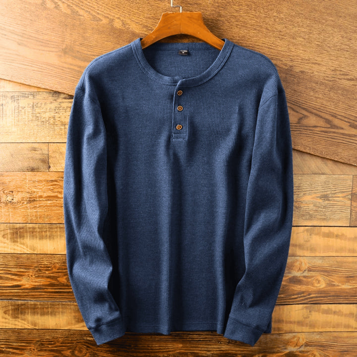 Cassius | Men's Button-Up Casual Soft Henley Neck Shirt — Blue