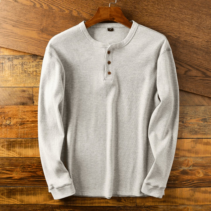 Cassius | Men's Button-Up Casual Soft Henley Neck Shirt — Grey