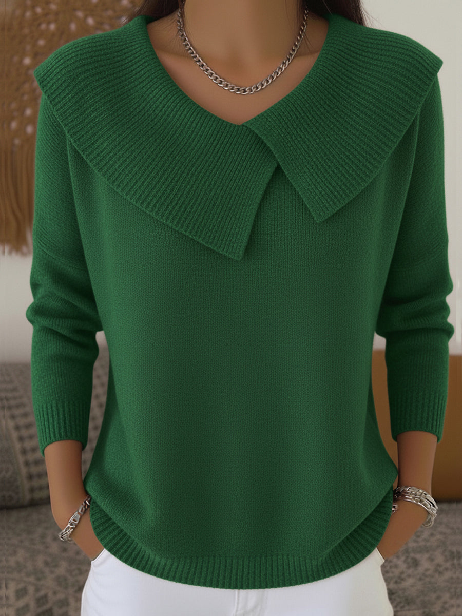 Caullise | Women's Knit Cozy Warm Sweater with Soft Collar — Green