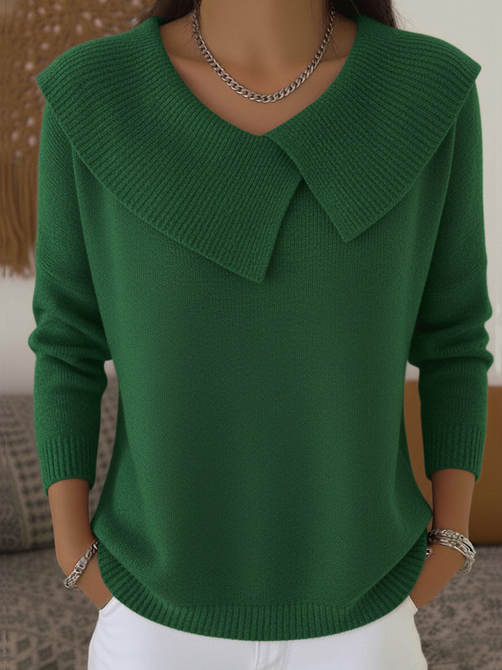 Caullise | Women's Knit Cozy Warm Sweater with Soft Collar — Green