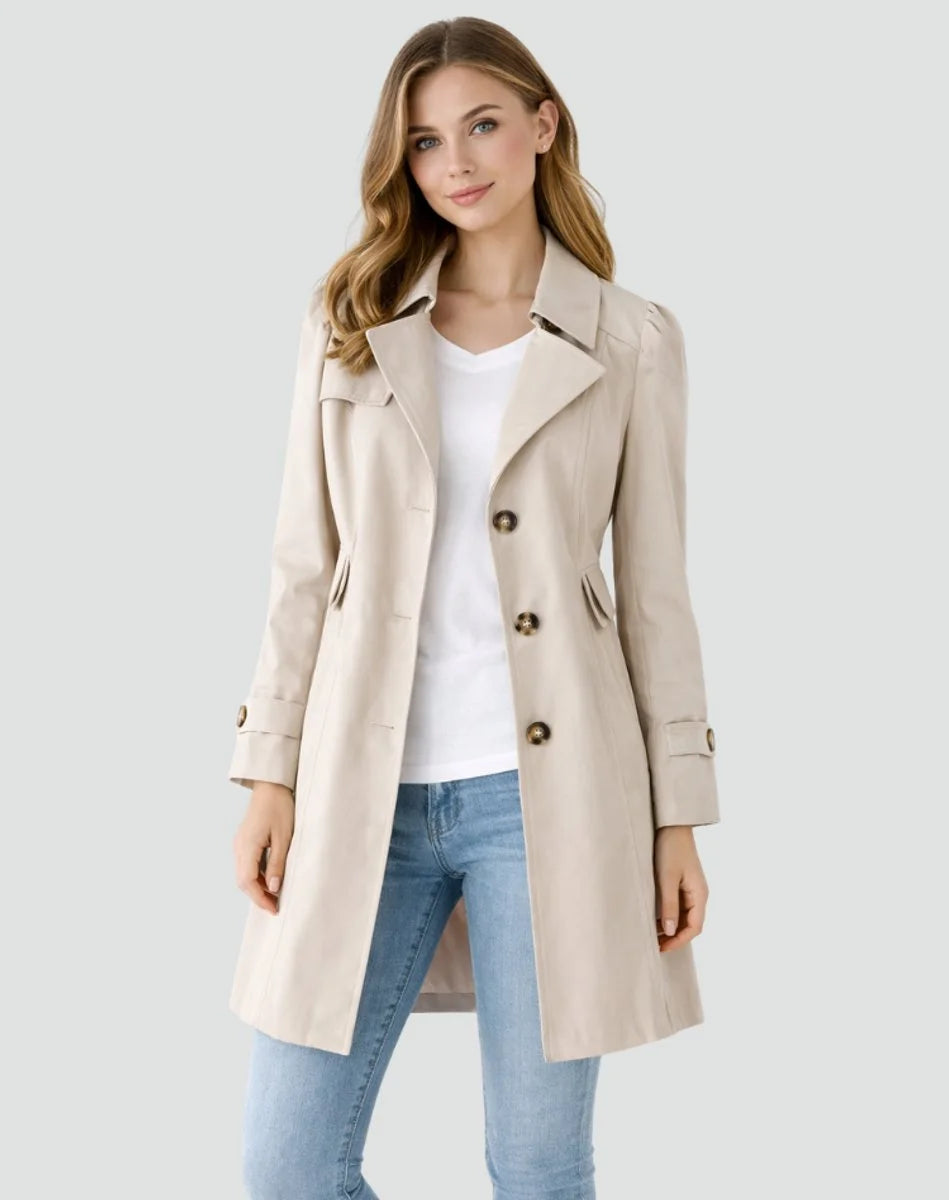 Caulphine | Women's Tailored Mid-Length Double-Breasted Trench Coat — Beige