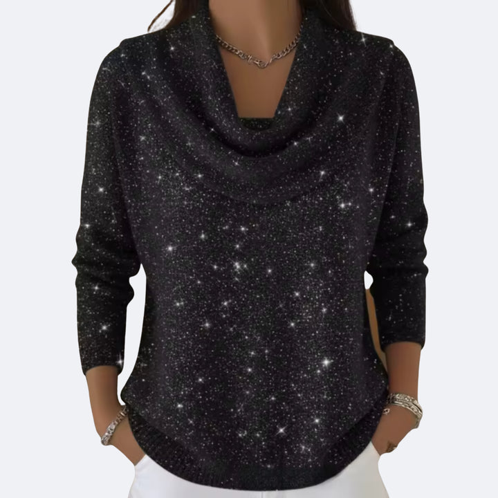 Caulstine | Women's Knit Cozy Elegant Sweater with Shimmering Details — Black