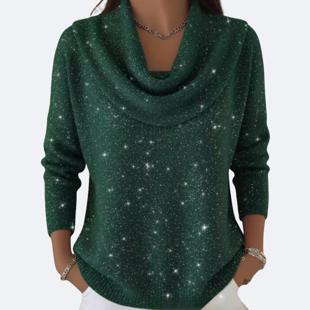 Caulstine | Women's Knit Cozy Elegant Sweater with Shimmering Details — Green