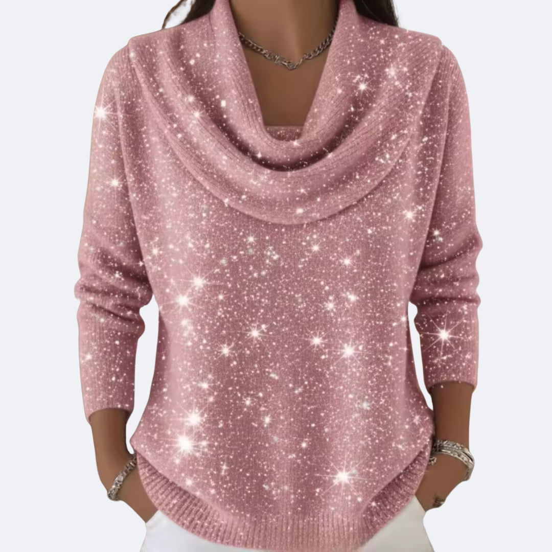 Caulstine | Women's Knit Cozy Elegant Sweater with Shimmering Details — Pink