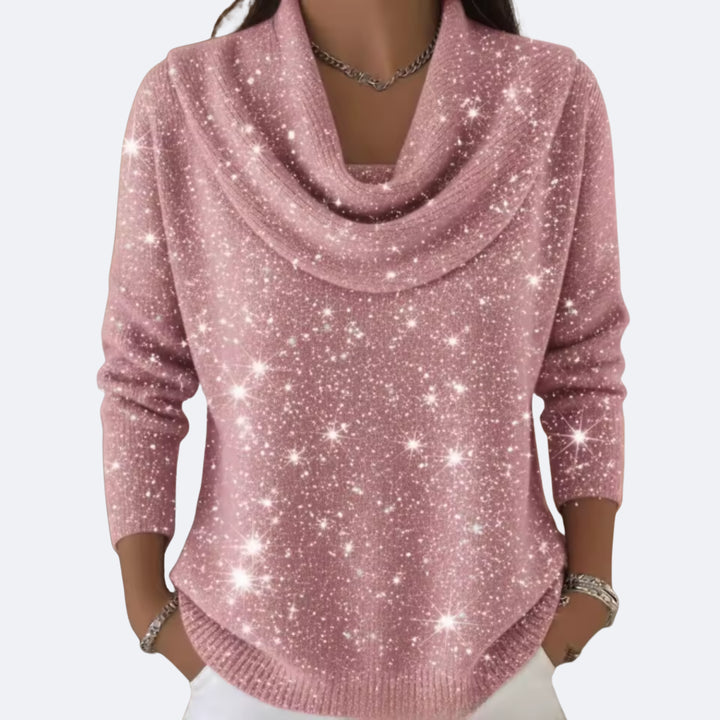 Caulstine | Women's Knit Cozy Elegant Sweater with Shimmering Details — Pink