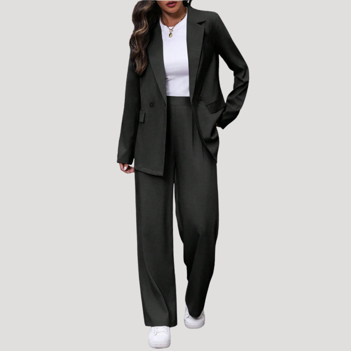 Cecilia | Women's Tailored Single-Button Double Breasted Blazer Trouser Suit Set — Black