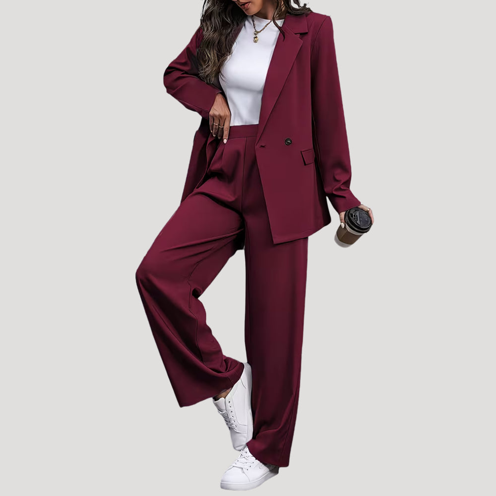Cecilia | Women's Tailored Single-Button Double Breasted Blazer Trouser Suit Set — 2