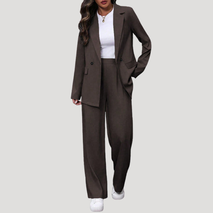 Cecilia | Women's Tailored Single-Button Double Breasted Blazer Trouser Suit Set — Burgundy