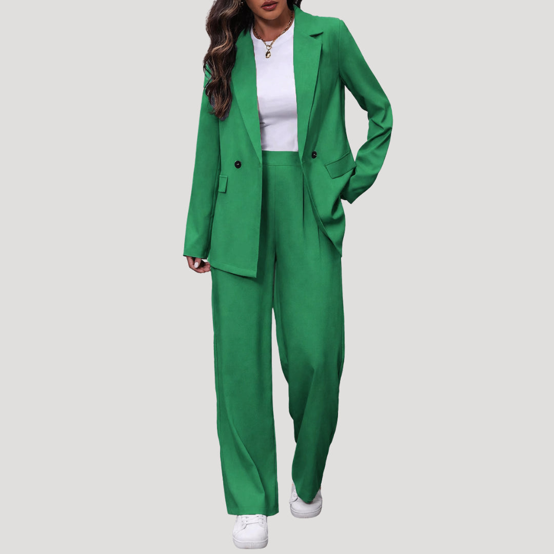 Cecilia | Women's Tailored Single-Button Double Breasted Blazer Trouser Suit Set — Green